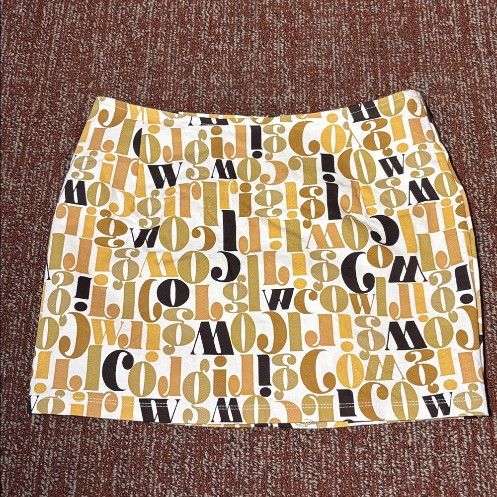 Motel Rocks neutral cowgirl graphic stretch denim mini skirt graphic brown tan M